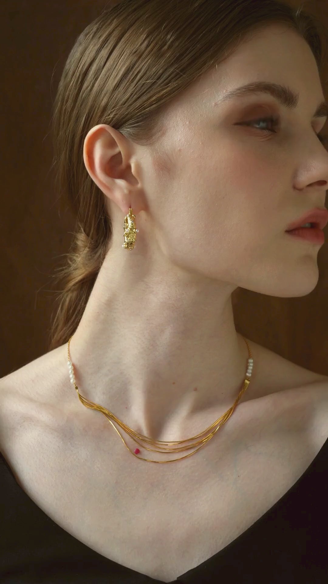Calithra 18k Gold Pearl Beaded Necklace