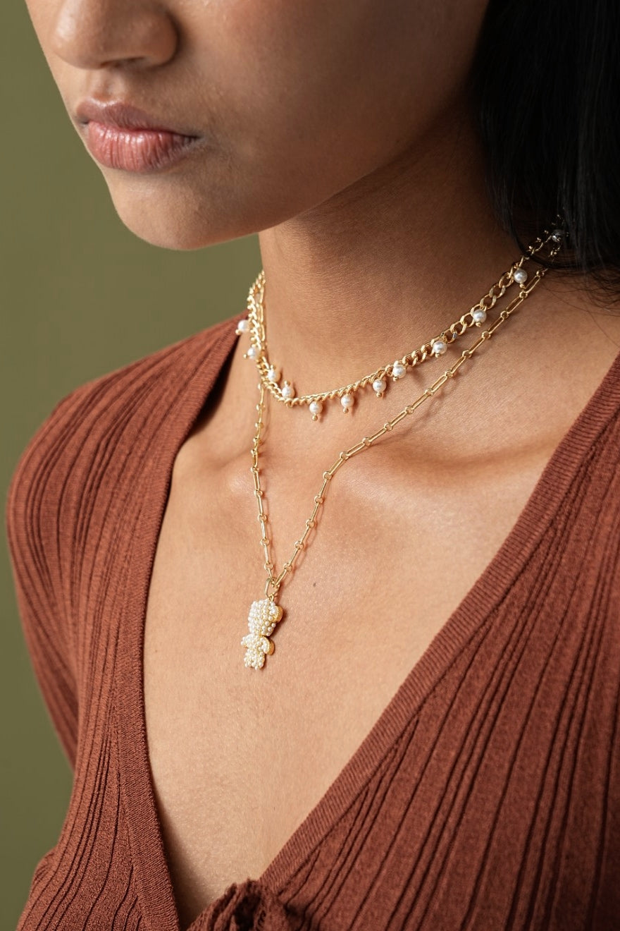 Dainty Pearl Charms Chain Necklace
