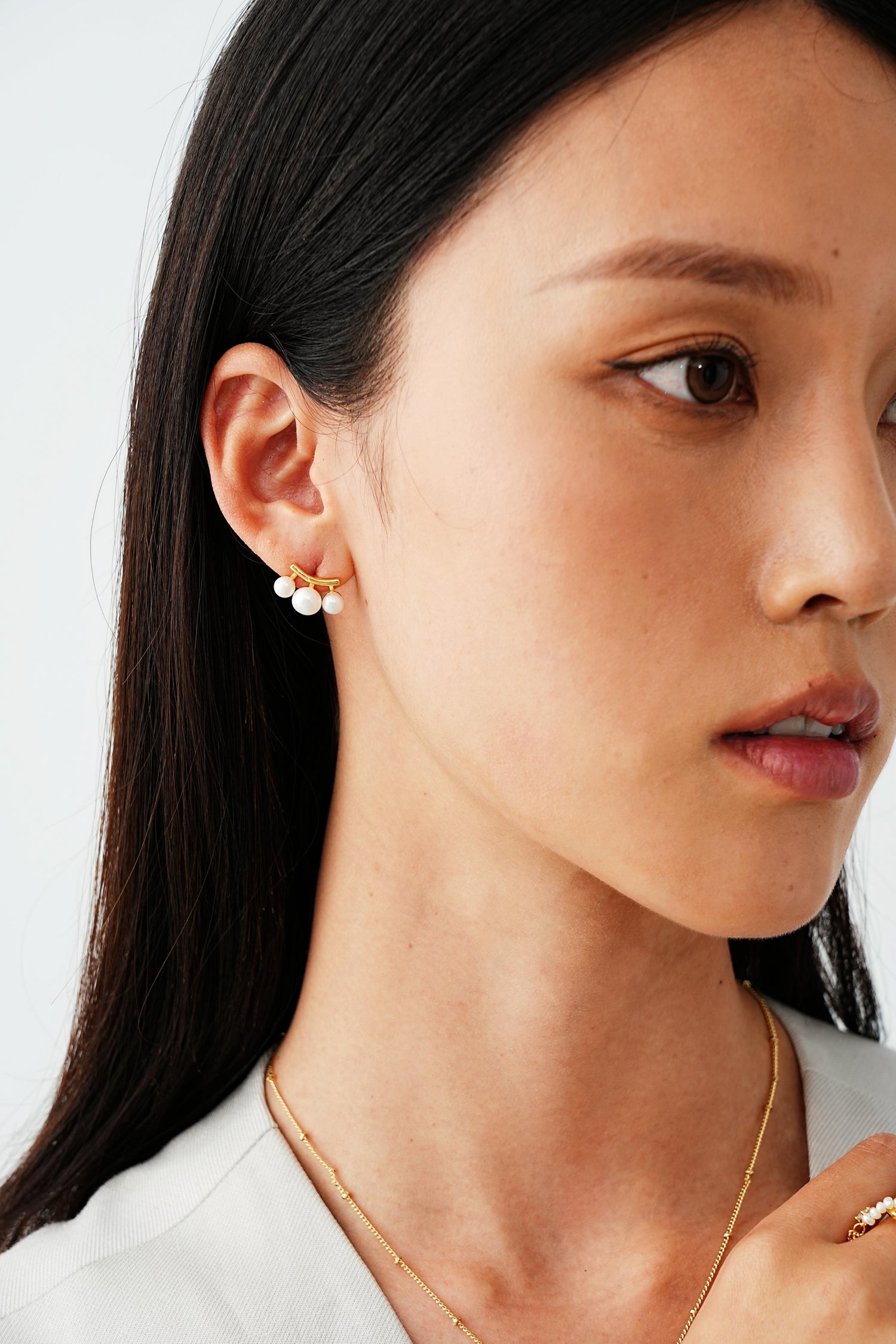 Trio Pearl Stud Earrings