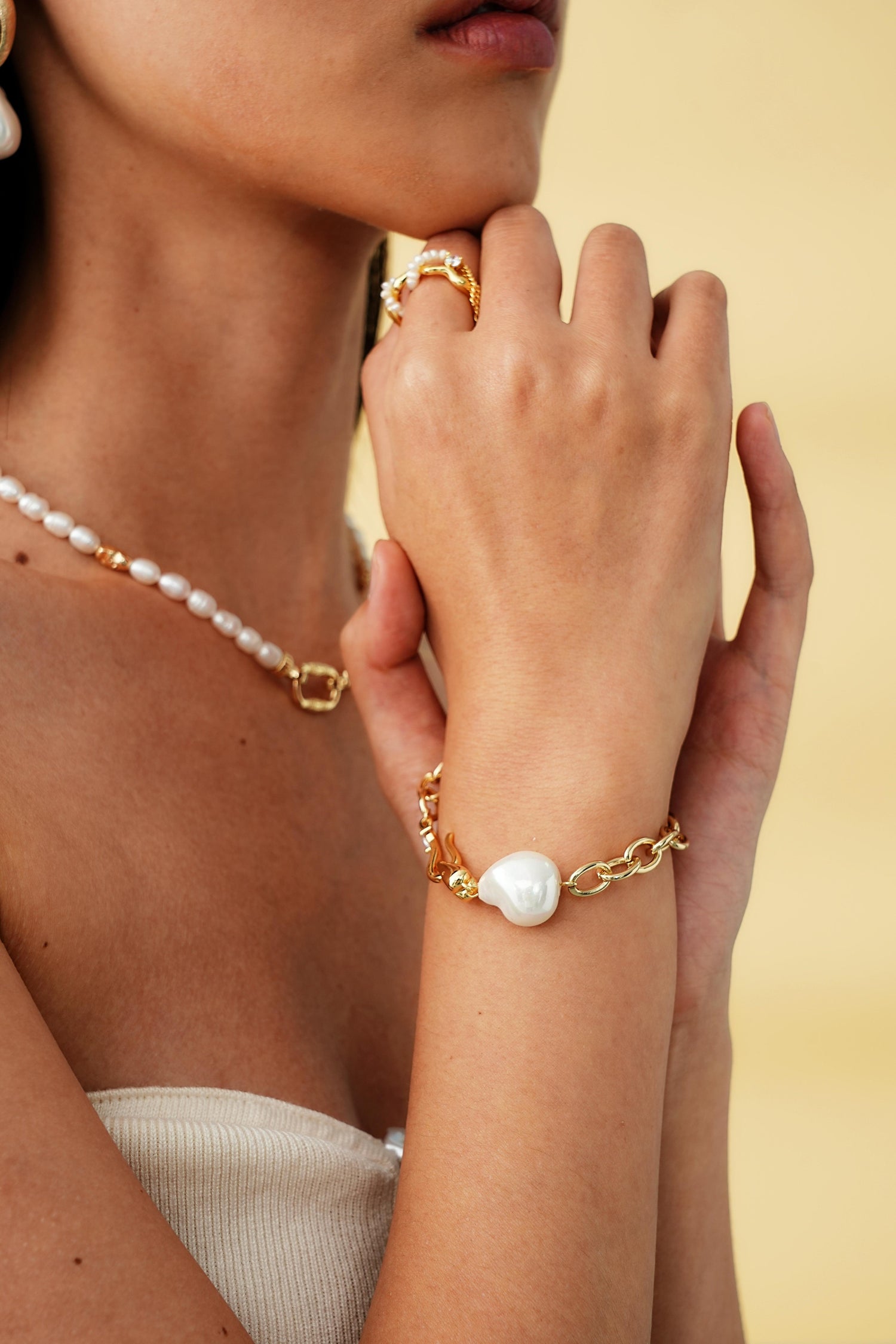 Statement Baroque Pearl Chain Bracelet